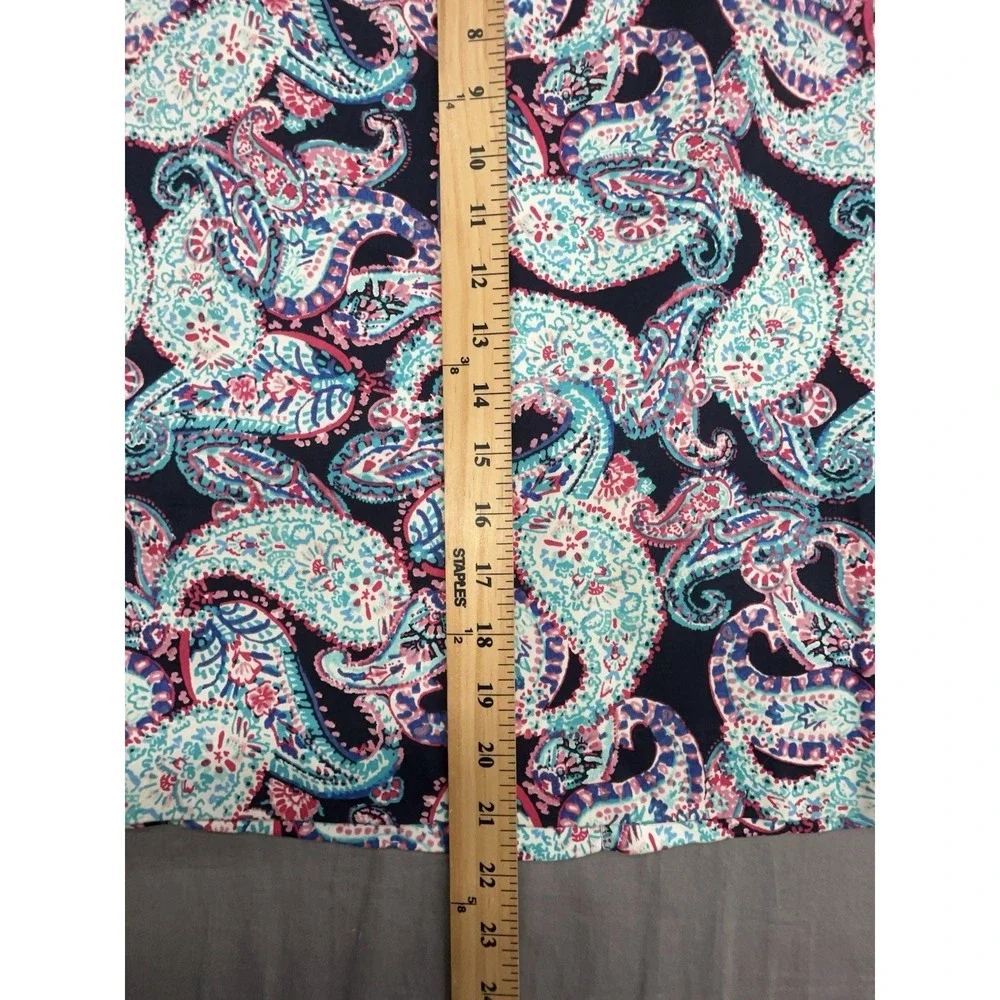 Talbots Pencil Skirt 10P‎ Blue Paisley Cotton Stretch Preppy Coastal Artsy